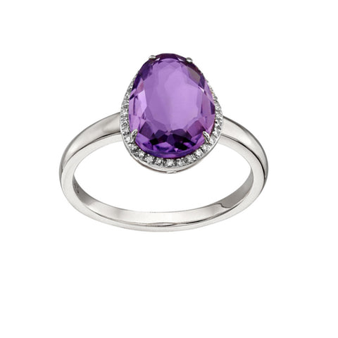Oval Fancy cut Amethyst Ring in Gold with Pave Diamonds