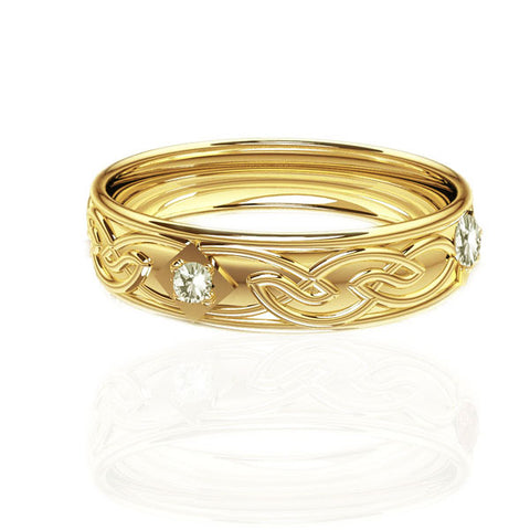 Celtic Flow Diamond Panel Wedding Ring