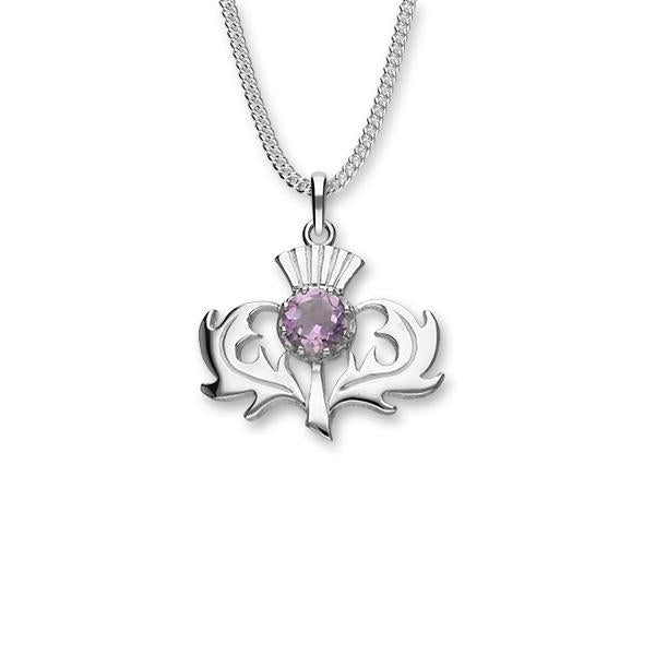 Large Amethyst Thistle Pendant In Silver