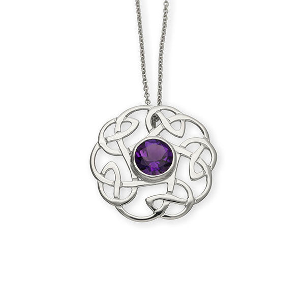 Intricate Celtic Knot Work Round Pendant with Amethyst