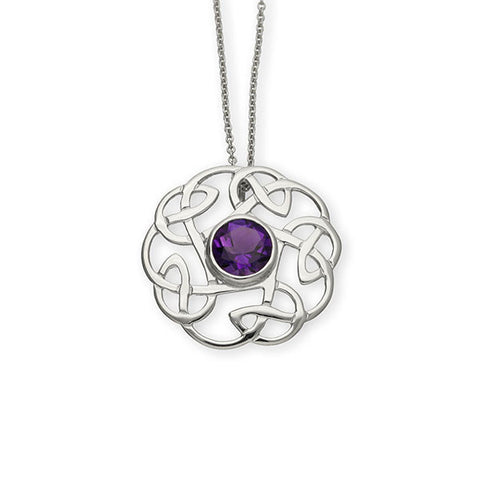Intricate Celtic Knot Work Round Pendant with Amethyst