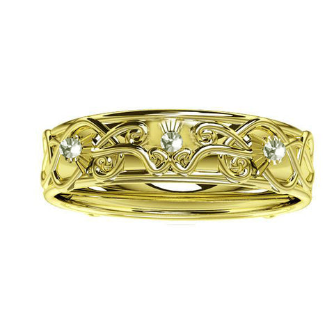 Scottish Thistle Edinburgh Celtic Ring with Diamonds