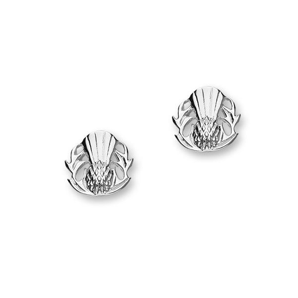 Silver Scottish Thistle Emblem Stud Earrings