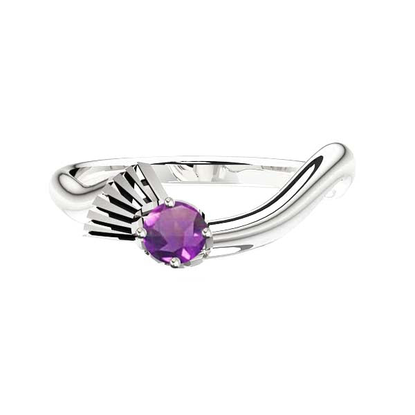 Flowing Scottish Thistle Amethyst Engagement Ring in Yellow Gold