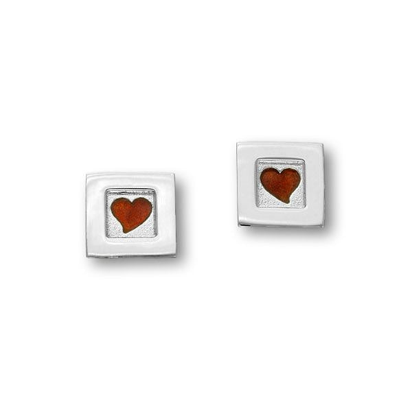 Square Enamelled Love Heart Stud Earrings