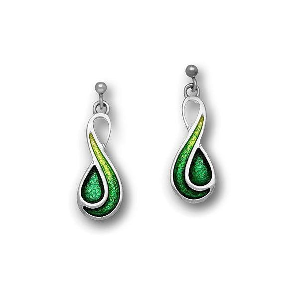 Green Swirl Enamelled Drop Earrings