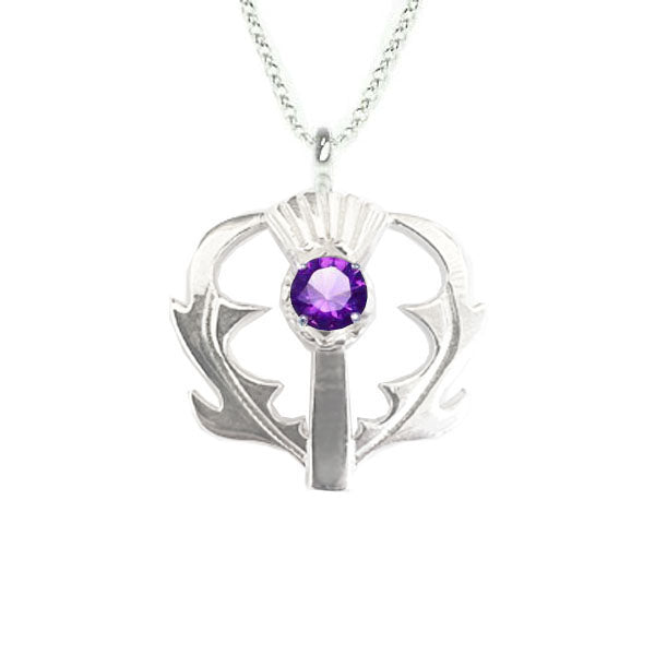 SCOTTISH THISTLE PENDANT WITH AMETHYST IN SILVER