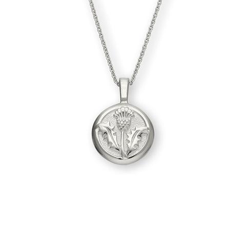 Solid Round Thistle Pendant in Sterling Silver