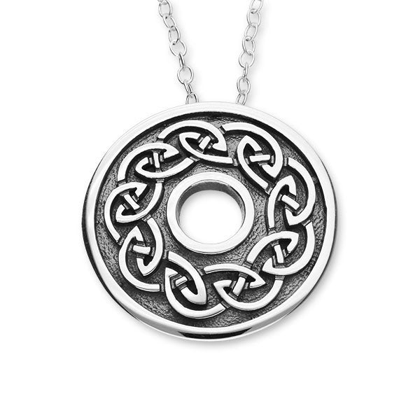 Round Celtic Knot Work Oxidised Sterling Silver Pendant