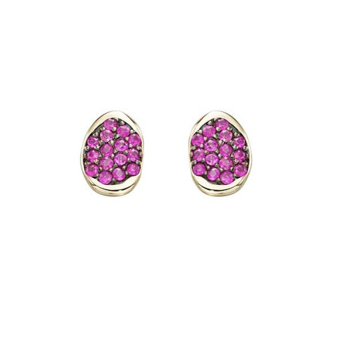 Pave Oval Studs with Rubies in Gold