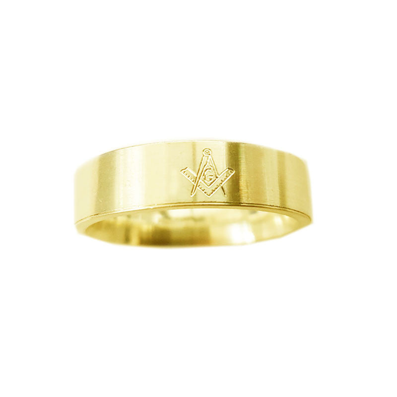 Engraved Masonic Flat Band Ring in 9 ct Yellow Gold