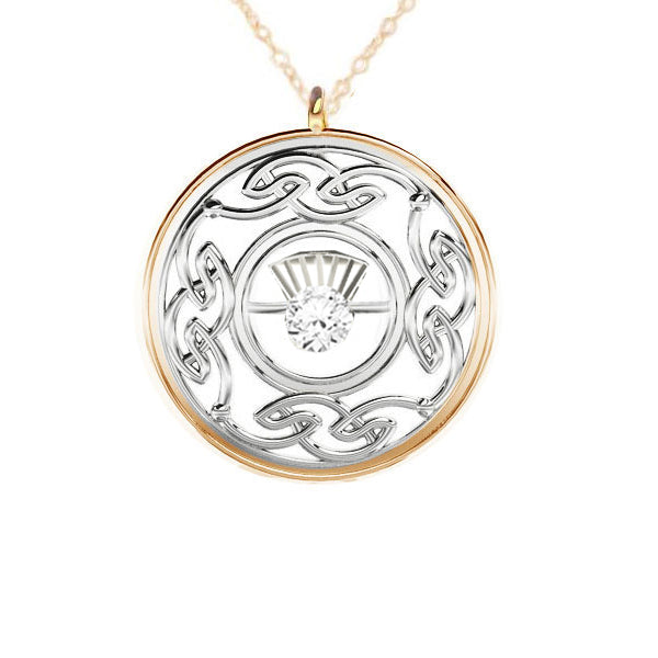 CELTIC THISTLE PENDANT IN YELLOW GOLD AND SILVER WITH DIAMOND