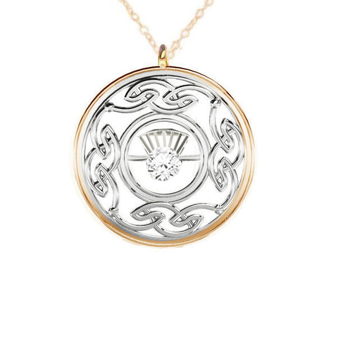 CELTIC THISTLE PENDANT IN YELLOW GOLD AND SILVER WITH DIAMOND