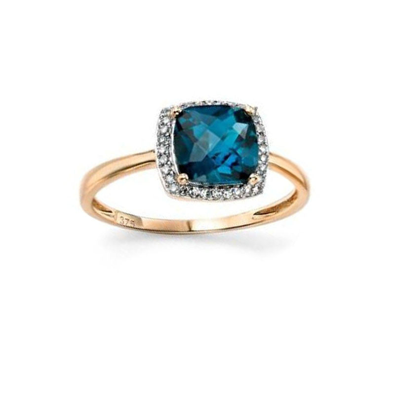 Diamond & London Blue Topaz Engagement Ring in Yellow Gold