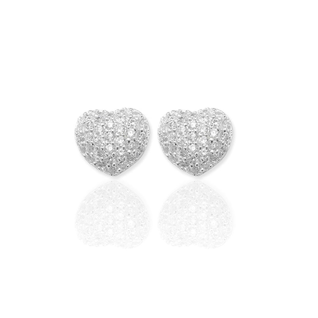 Sterling Silver Pave Heart Studs with CZ's