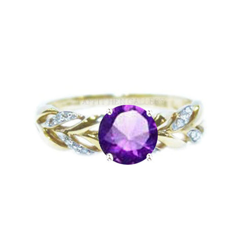 CELTIC PLEAT RING WITH PAVE DIAMONDS AND AMETHYST