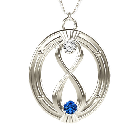CELTIC INFINITY THISTLE OVAL DIAMOND AND SAPPHIRE NECKLACE
