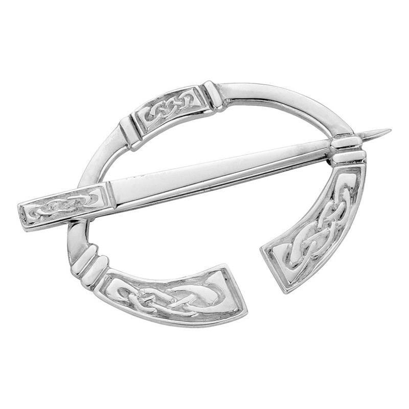 Celtic Knotwork Panels Penannular Brooch In Silver