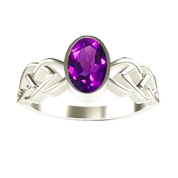 CELTIC KNOTWORK AMETHYST RING IN STERLING SILVER