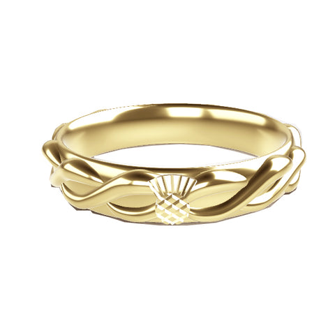 CELTIC SOLID TWIST COMFY FIT THISTLE WEDDING RING