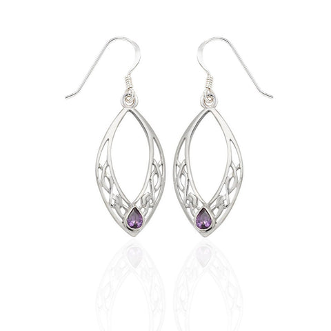 Sterling Silver Celtic Marques Drop Earrings with Amethyst