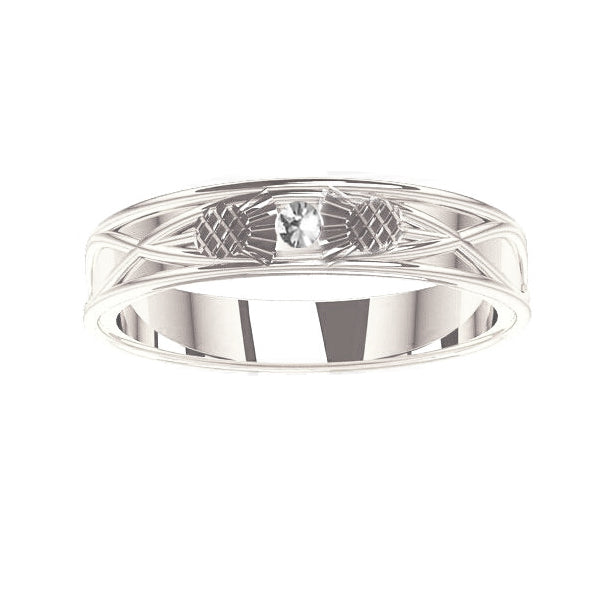 Scottish Thistle Celtic Tube Set Diamond Wedding Ring