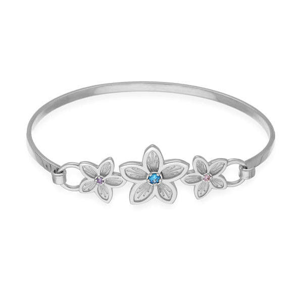 Cubic Zirconia Flower Bangle In Silver