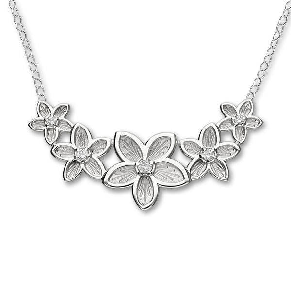 Silver Five Flower Necklace  with White Cubic Zirconia