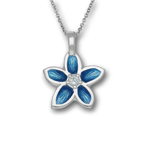 Silver Flower Pendant in Marine Blue with Cubic Zirconia