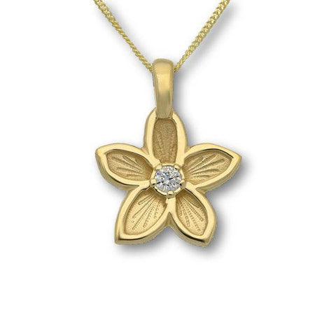 Gold Flower Pendant with White Diamond