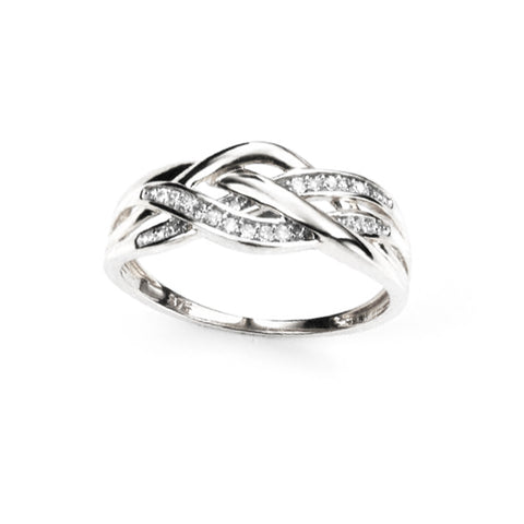 Celtic Weave Ring with Diamonds in White Gold