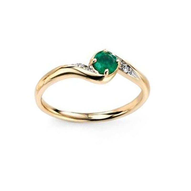 Pave Diamond & Emerald Swirl Engagement Ring in Yellow Gold