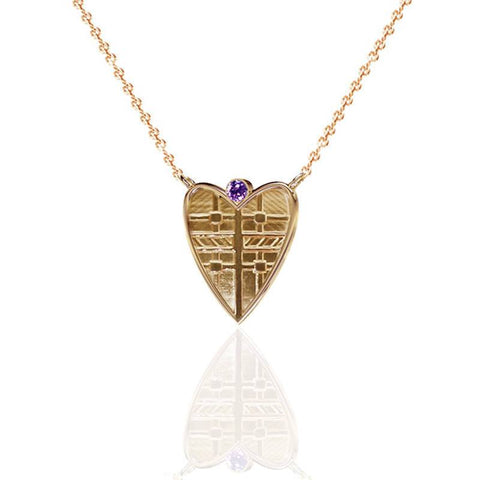 Fluid Tartan Heart Necklace with Amethyst in Solid Gold