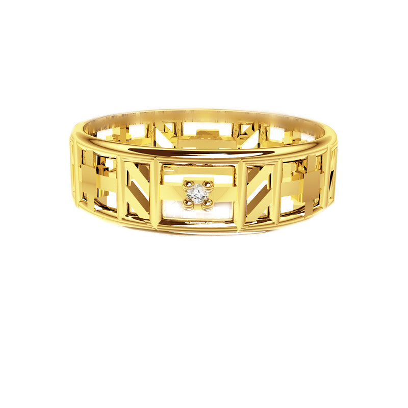 Unique Tartan Print Open Scottish Diamond Wedding Ring in Yellow Gold