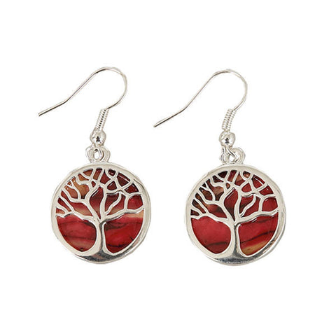 Heathergems Round Tree of Life Earrings In Silver