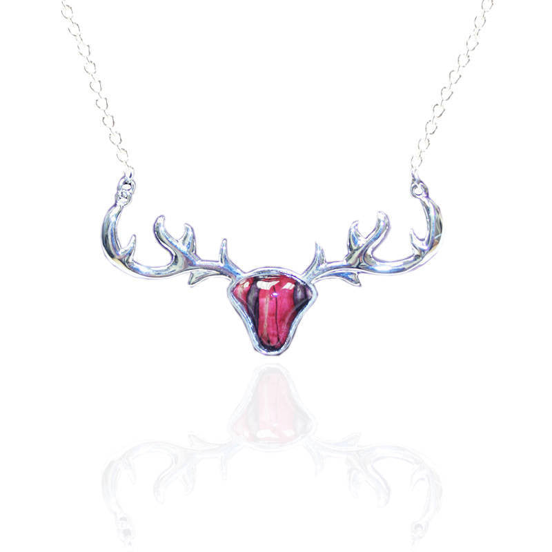 Heathergems Stag's Head Pendant Necklace In Silver
