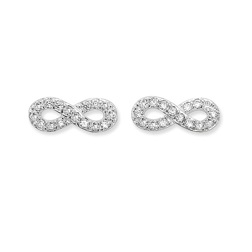 Sterling Silver Infinity Stud Earrings with Pave Set CZ's