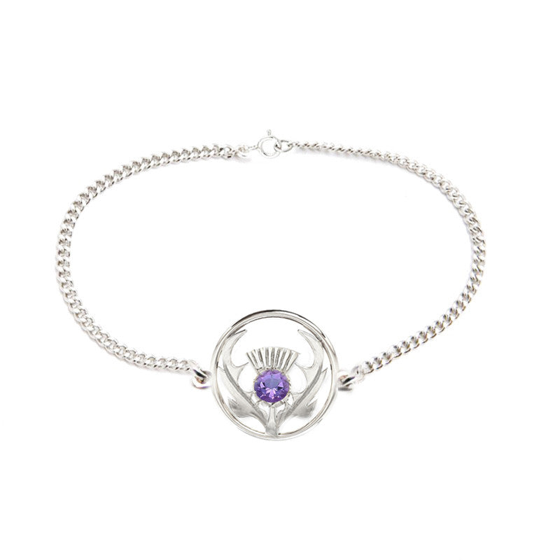 Round Scottish Thistle Bracelet in Gold with Amethyst