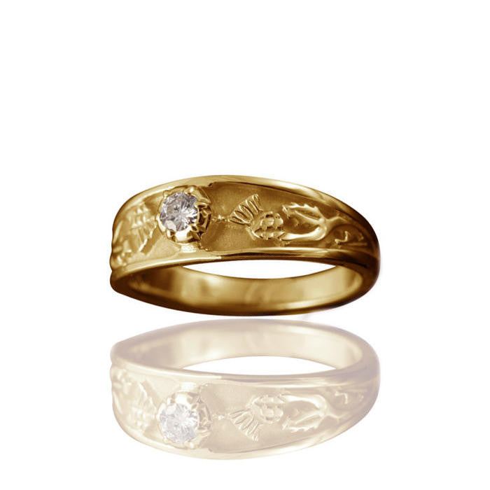 Ladies Diamond Scottish Thistle Engagement Ring with Claw Setting in Yellow Gold