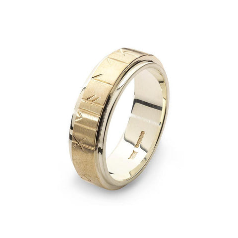 Orkney Raised Band Viking Runic Ring in White & Yellow Gold