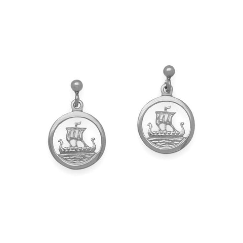 Orkney Viking Longship Round Earrings in Silver
