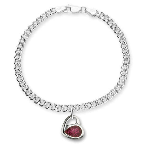 Passion Pink Enamelled Heart Charm Bracelet In Silver