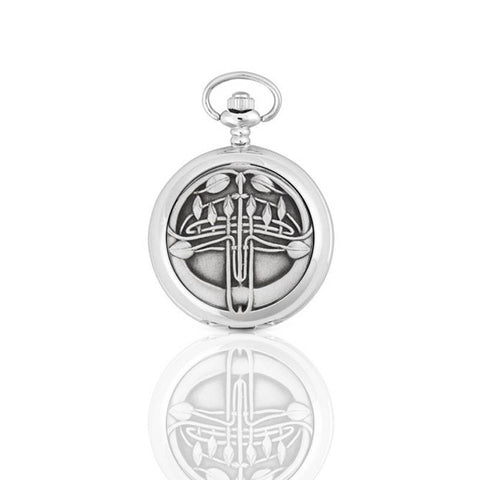 Rennie Mackintosh Eleven Flower Bud Mechanical Pocket Watch In Pewter