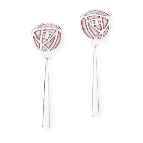 Rennie Mackintosh Pink Rose Drop Earrings in Silver