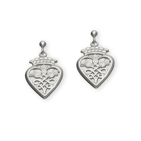 Scottish Luckenbooth Entwined Thistle Drop Earrings in Silver
