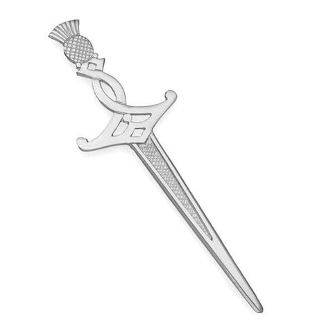 Scottish Thistle Handle Sword Kilt Pin In Silver
