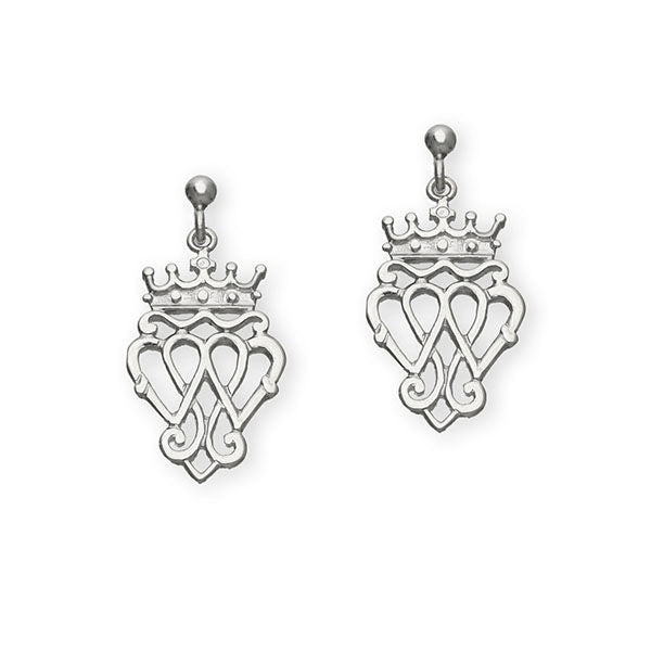Scottish Traditional Triple Heart Luckenbooth Drop Earrings in Silver