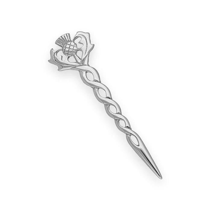 Scottish Twisted Thistle Brooch Pin In Silver