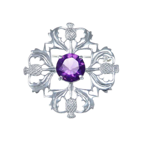 Four Thistle Brooch in Sterling Silver with Amethyst