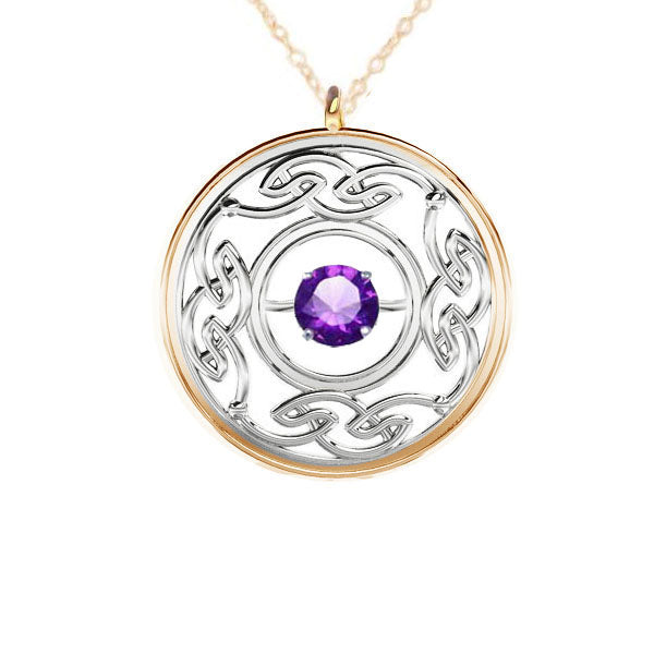 OPEN CELTIC NECKLACE IN YELLOW GOLD AND SILVER WITH AMETHYST